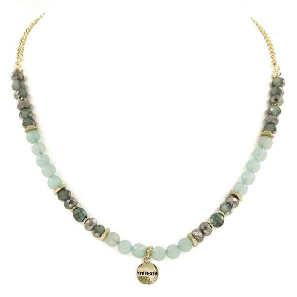 TRENDING FASHION Semi-Precious Green Mineral Stone Bead Goldtone Necklace NWT